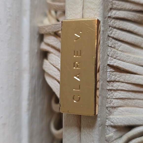 Clare V., Leather Strip Frame Clutch, Ivory, VGUC, 5.5" L x 9" W - Picture 3 of 15